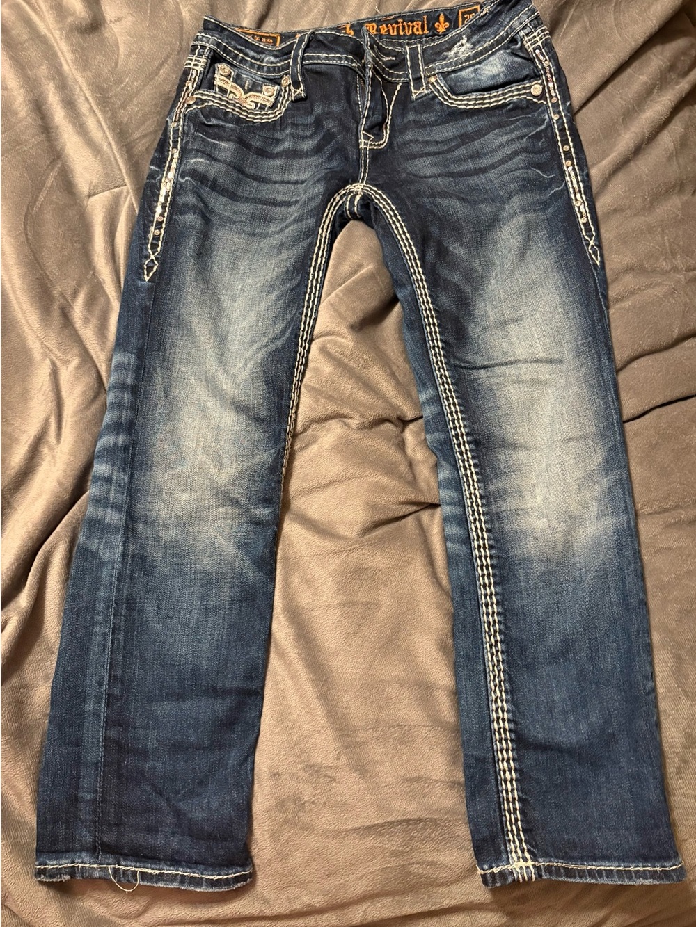 Rock Revival Blue Faded Embroidered Straight Jeans